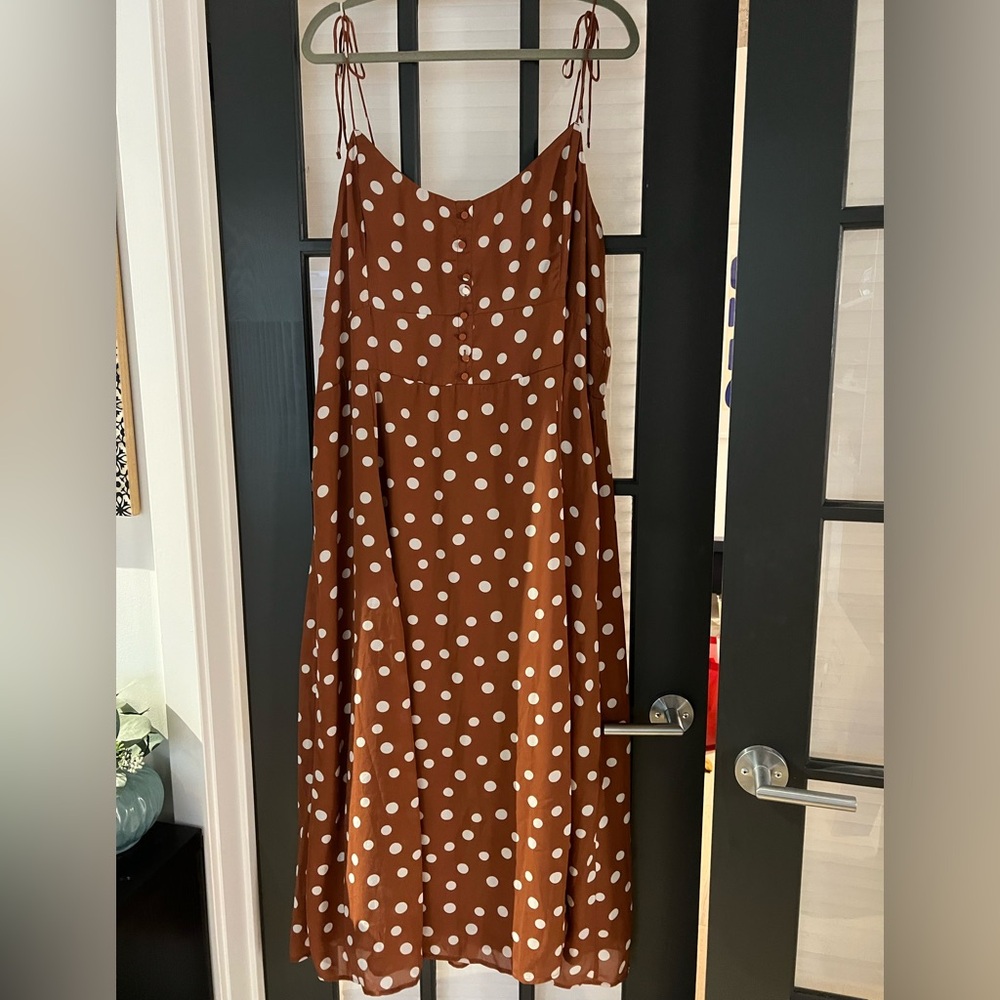 Abercrombie & Fitch Brown and White Polka Dot Maxi Dress XXL Tall